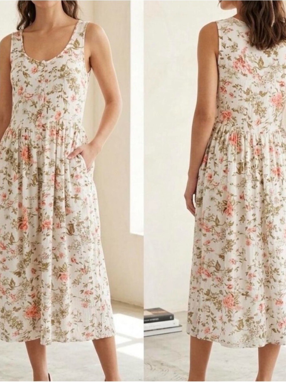 Frye Dainty Botanical Floral Sleeveless Button Front Midi Dress Womens XL Cozy